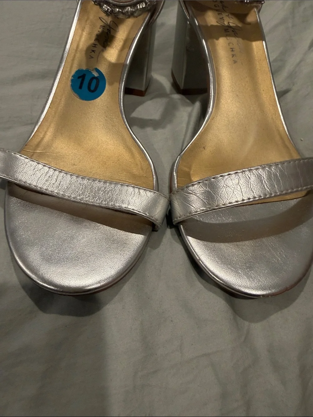Embellished Silver Ankle-Strap Heels
